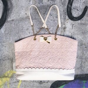 Betsey Johnson quilted pink rose tote bag, faux leather
